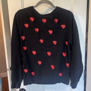Isa & Ella Heart Top Sweatshirt Black Women's Large 100% cotton
